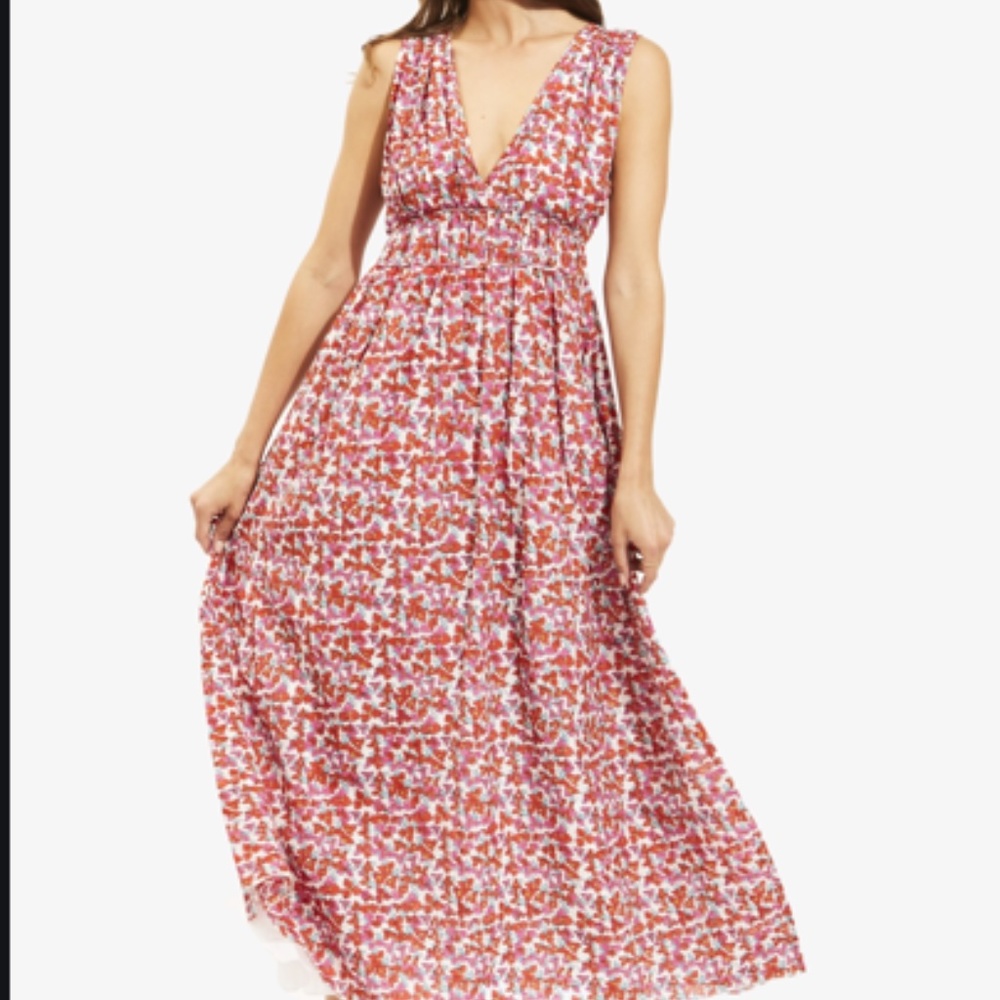 Roller Rabbit Pink and White Floral V-Neck Maxi Dress